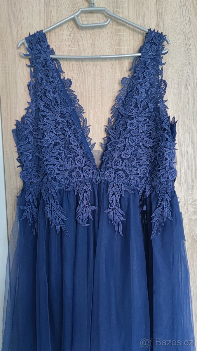 Nové dlouhé modré tylové společenské šaty velikost 44 - 3