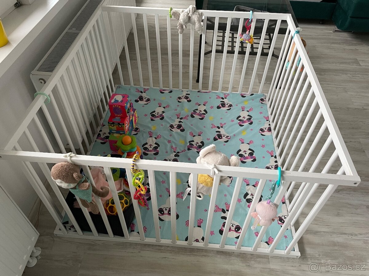 Dřevěná ohrádka pro děti 120 x 120 cm, bílá, BOBAS - 3