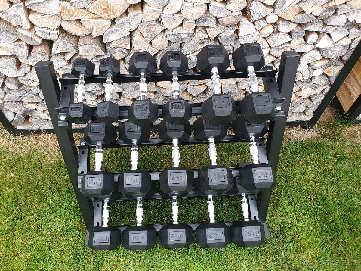 jednoruční činky sada 180kg HEXA (2,5-20kg) + STOJAN - 3