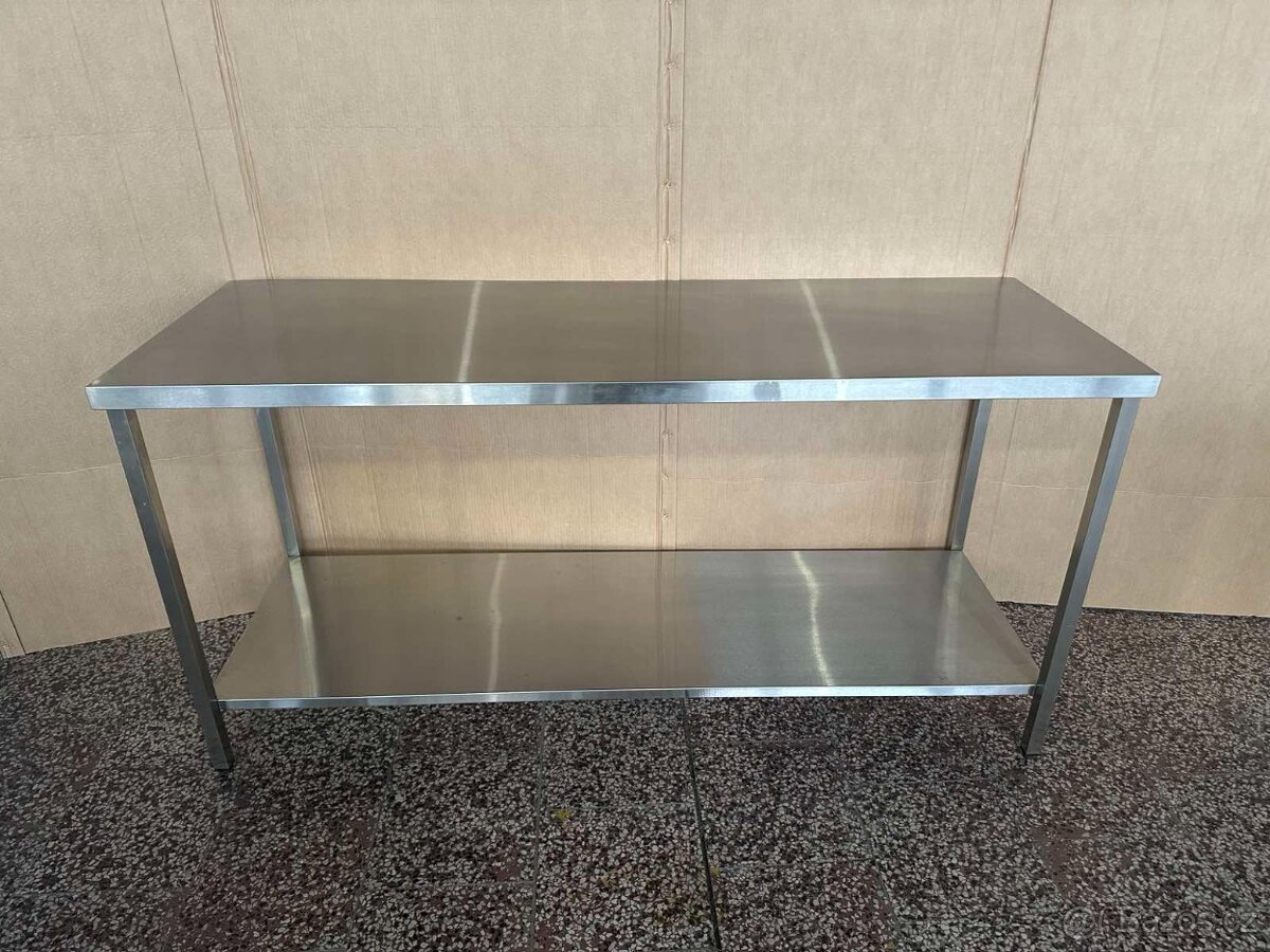 Nerezový stůl do prostoru s policí - 3