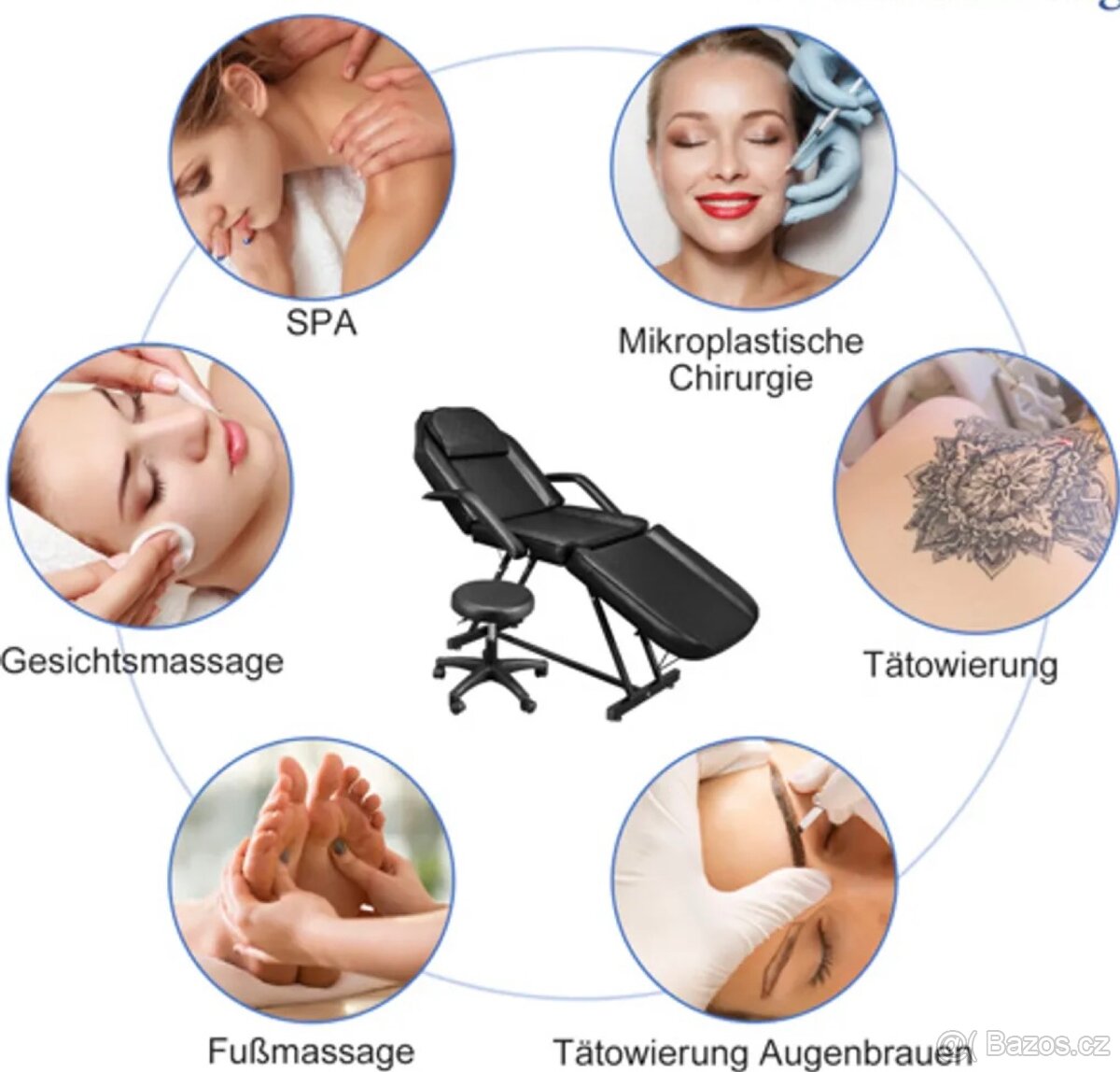 Kosmetické, tetovací masážní lehátko polohovací se stoličkou - 3