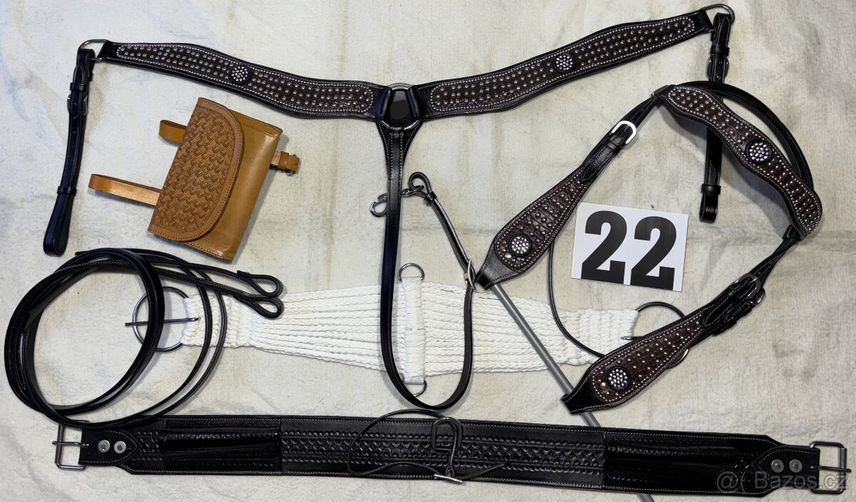Westernový sedlový komplet 22) černé Basket hnědý krokodýl - 3