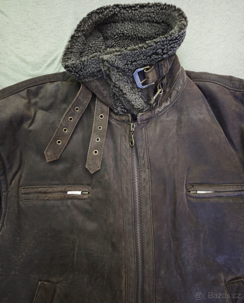 KOŽENÁ BUNDA S KOŽÍŠKEM - PILOTKA, NOVÁ S VISAČKOU - 3