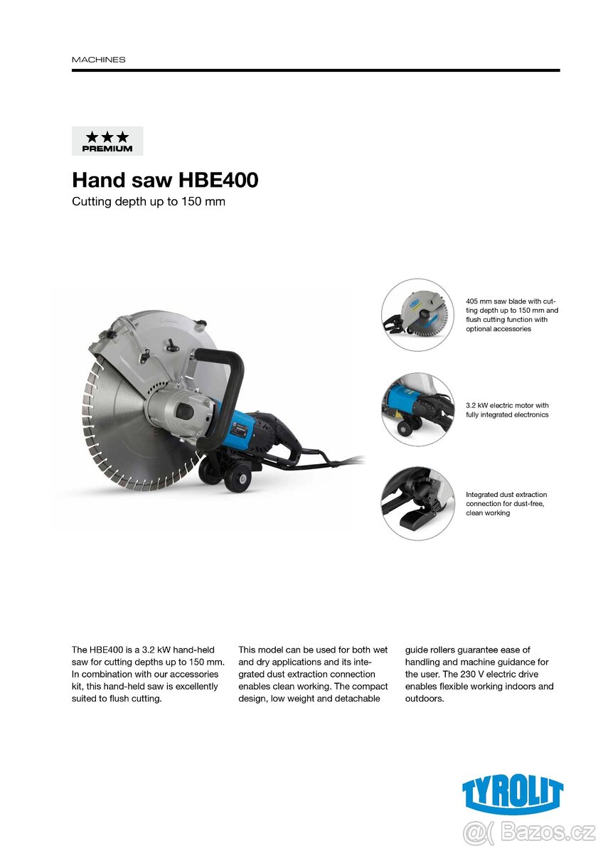 Ruční el. pila TYROLIT 3,2 kW, řez 150 mm - 3