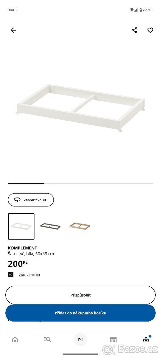 Ikea pax komplement šatní tyč 2x 50x35 do PAX - 3