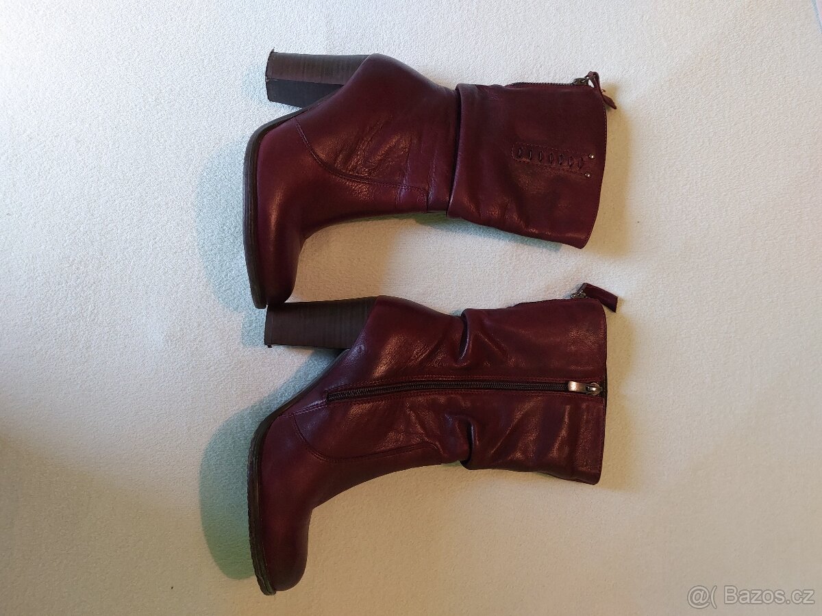 Vínově červené přechodové podzimní kožené kozačky vel. 36 - 3