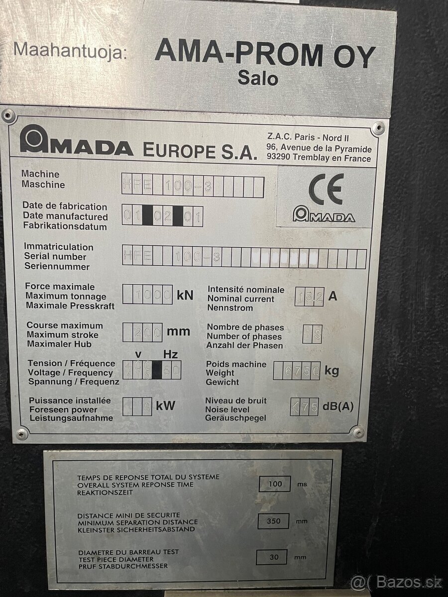 Predám CNC ohraňovací lis - AMADA HFE 100-3 - 3