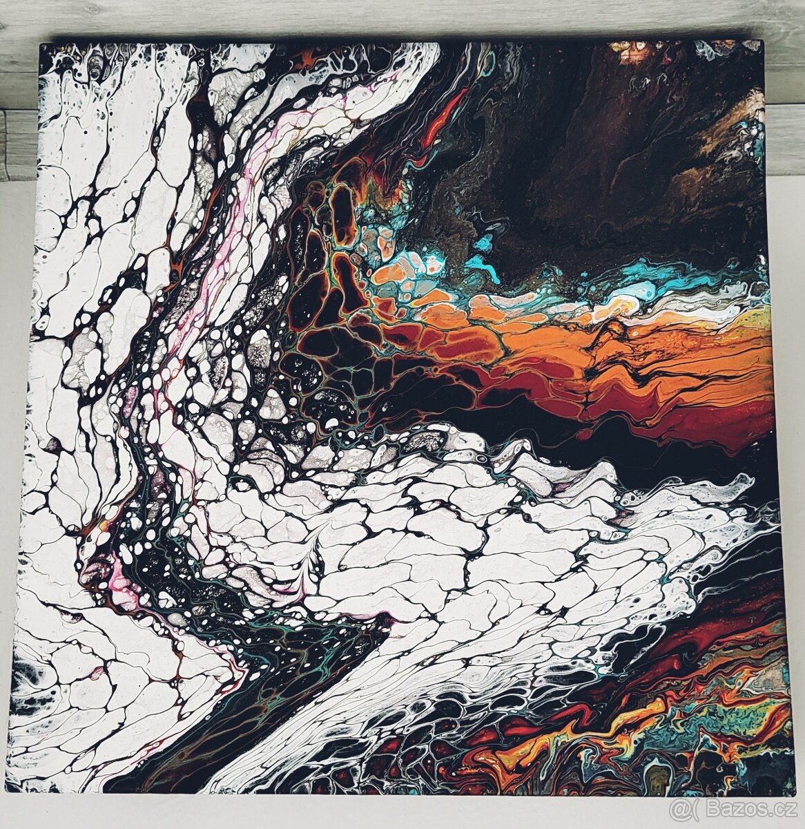 ABSTRAKTNÍ AKRYLOVÝ RUČNĚ MALOVANÝ OBRAZ,50×50×6,5 cm - 3