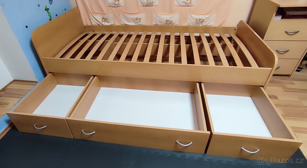 Postel s úložným prostorem, roštem a matrací 90x200 cm - 3