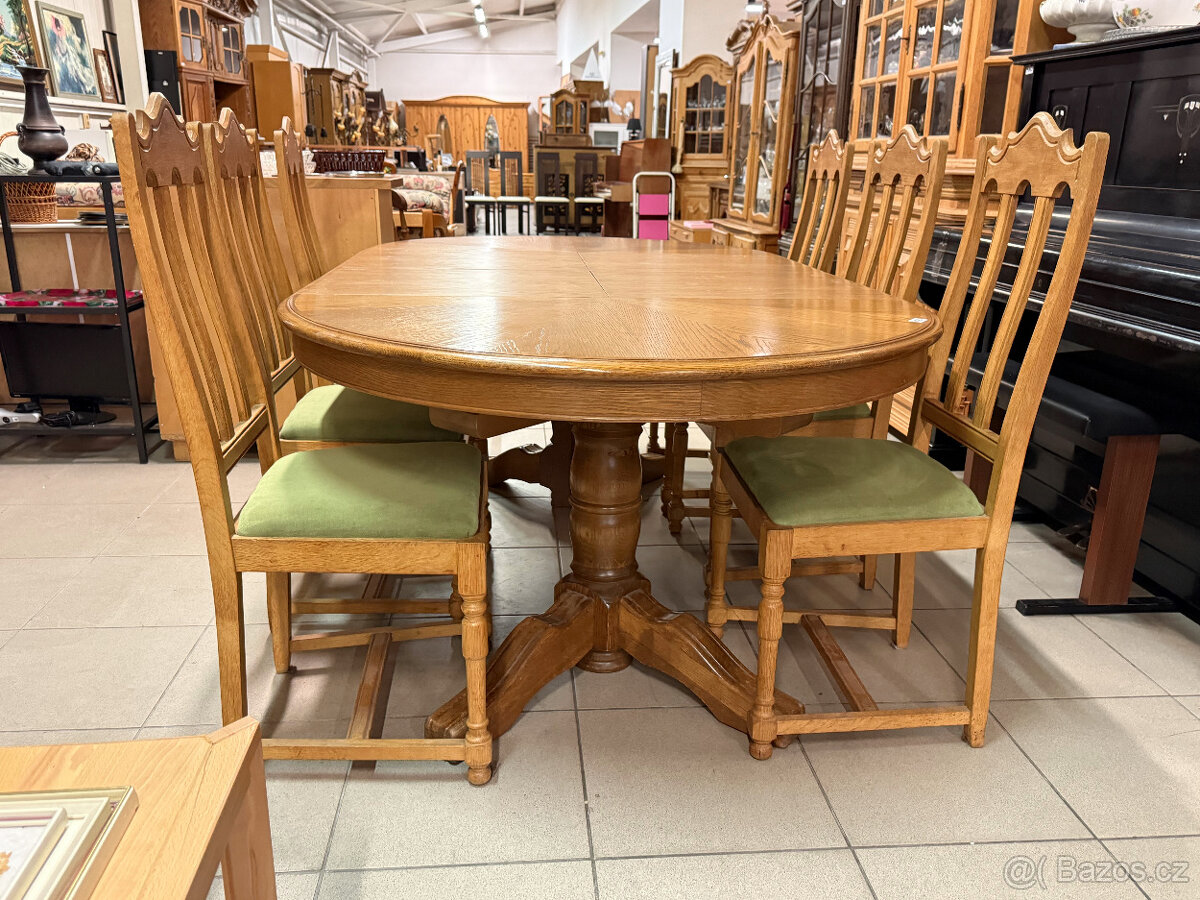 třikrát set dubový stůl se šesti židlemi - 3