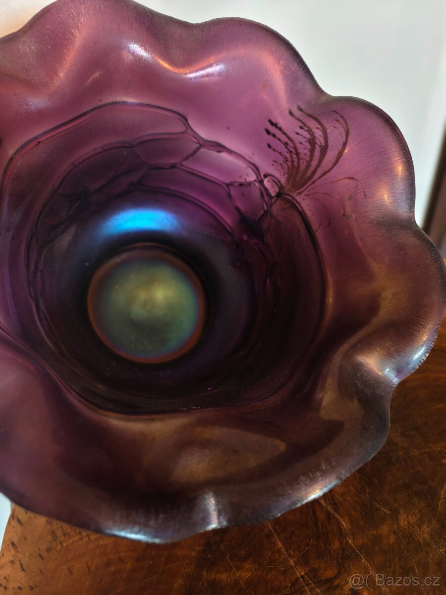 Secesní obal na květináč, mísa - iridované sklo - 3