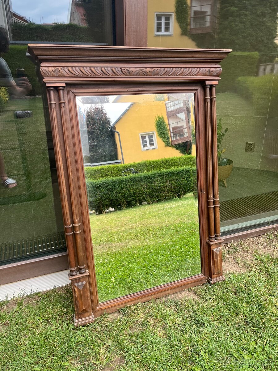 Starožitné masivní dřevěné zrcadlo - 3