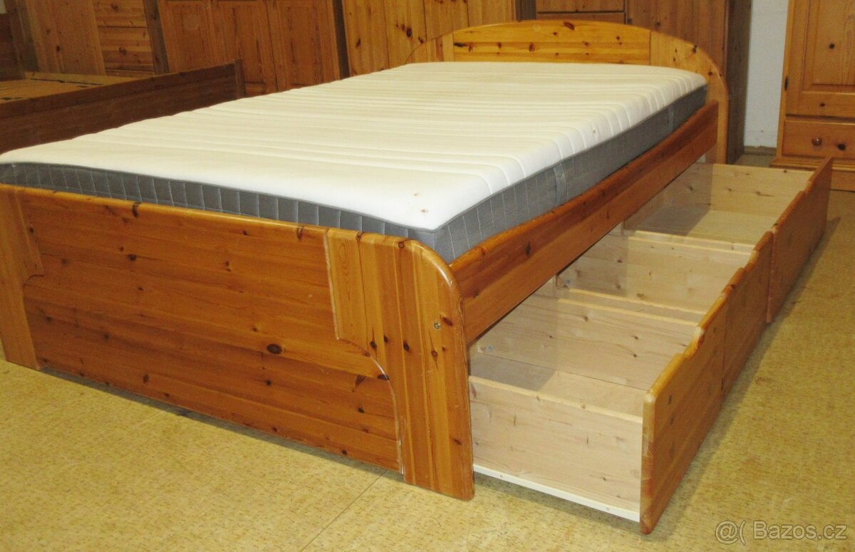 Postel + matrace + šuplíky z borovice - celomasiv - 3