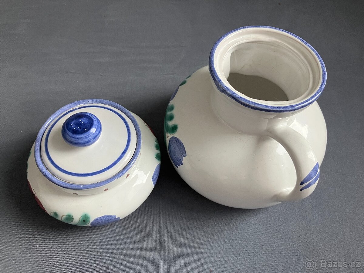 Keramická malovaná dóza s poklicí a džbán - 3