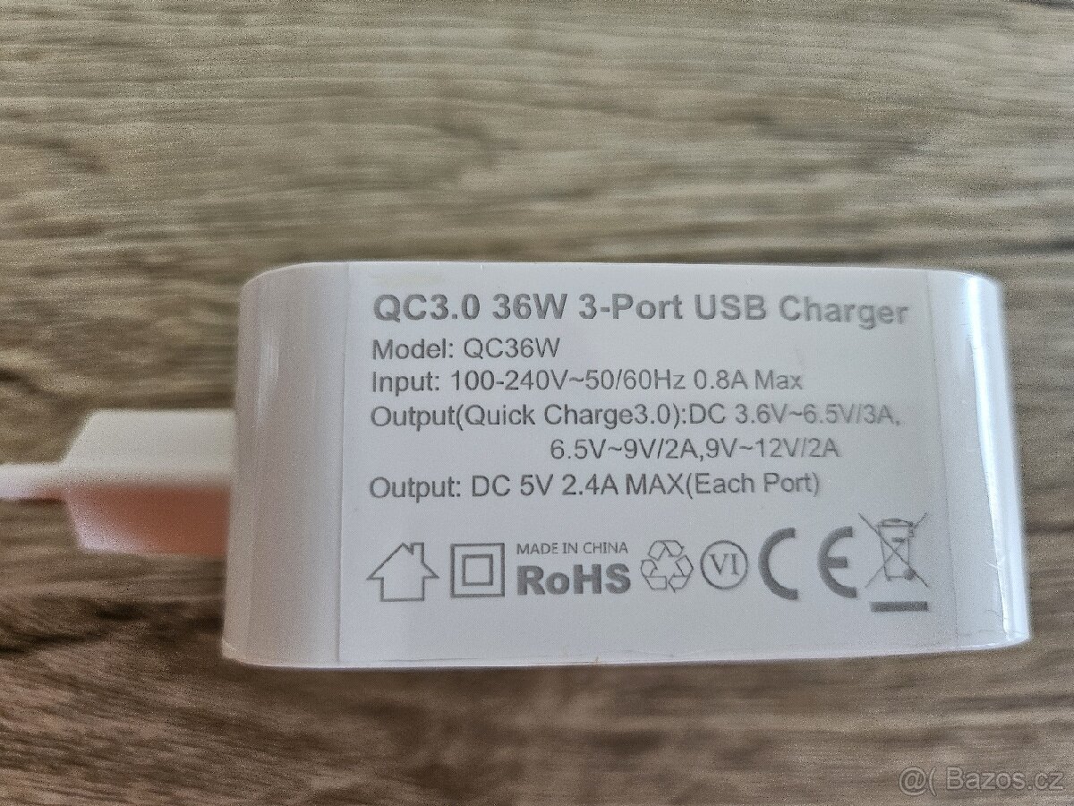 Nabíječka 3x USB A, 36W WC 3.0 - 3