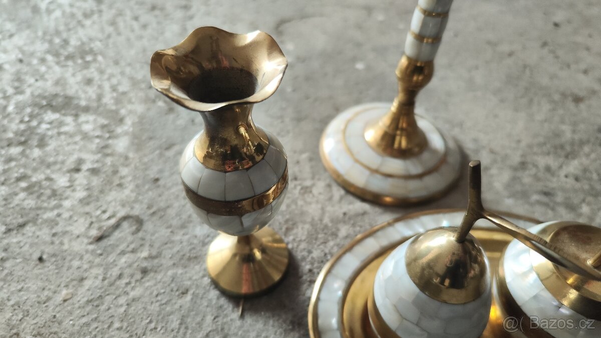 Dekorativní set mosaz a perleť,svicen - 3