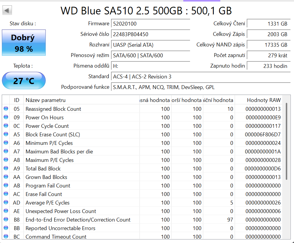 SSD Western Digital 500GB SA510 2,5 - 3