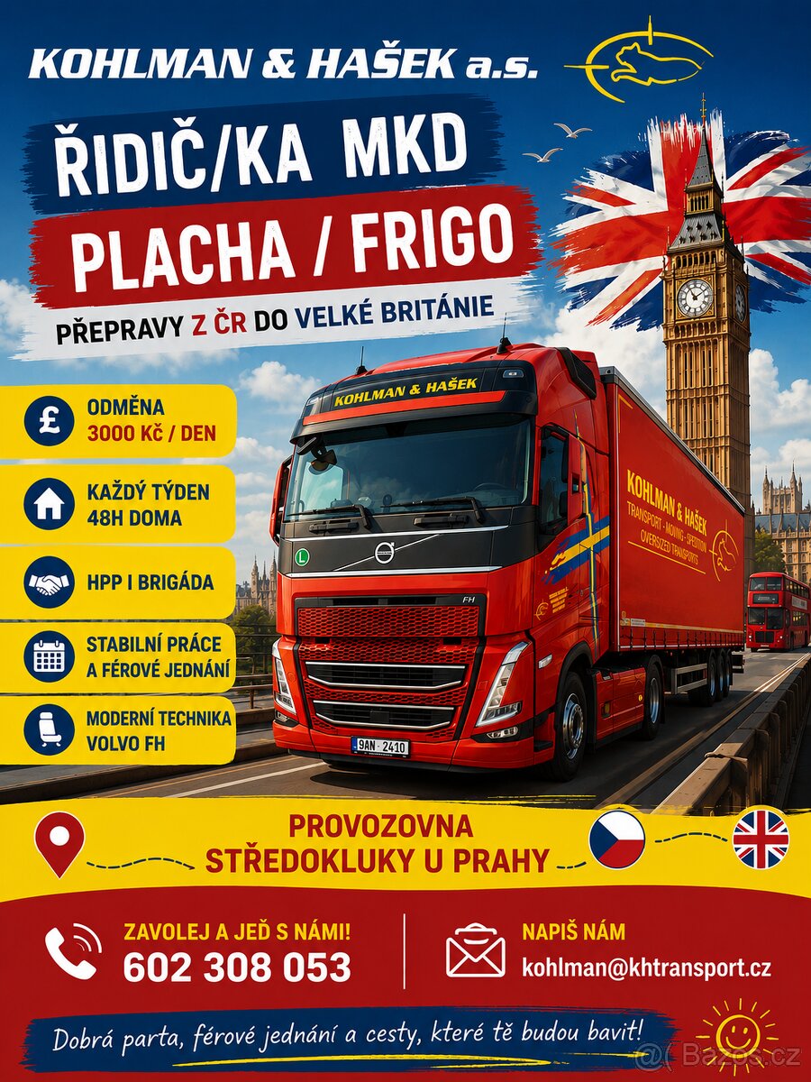 řidič MKD trasy Benelux, 3000kč/den - 3