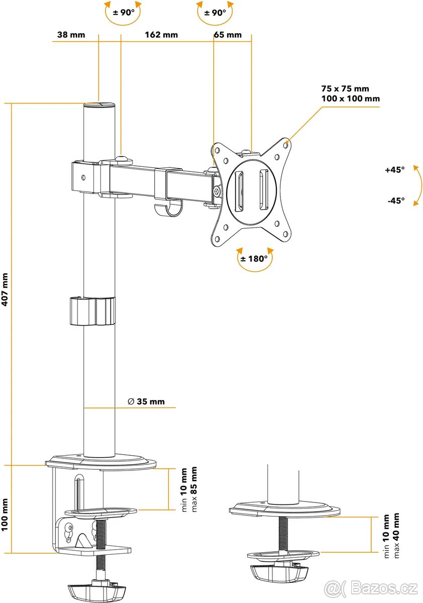Prodám držák monitoru AlzaErgo Arm SE10 Pylon - 3