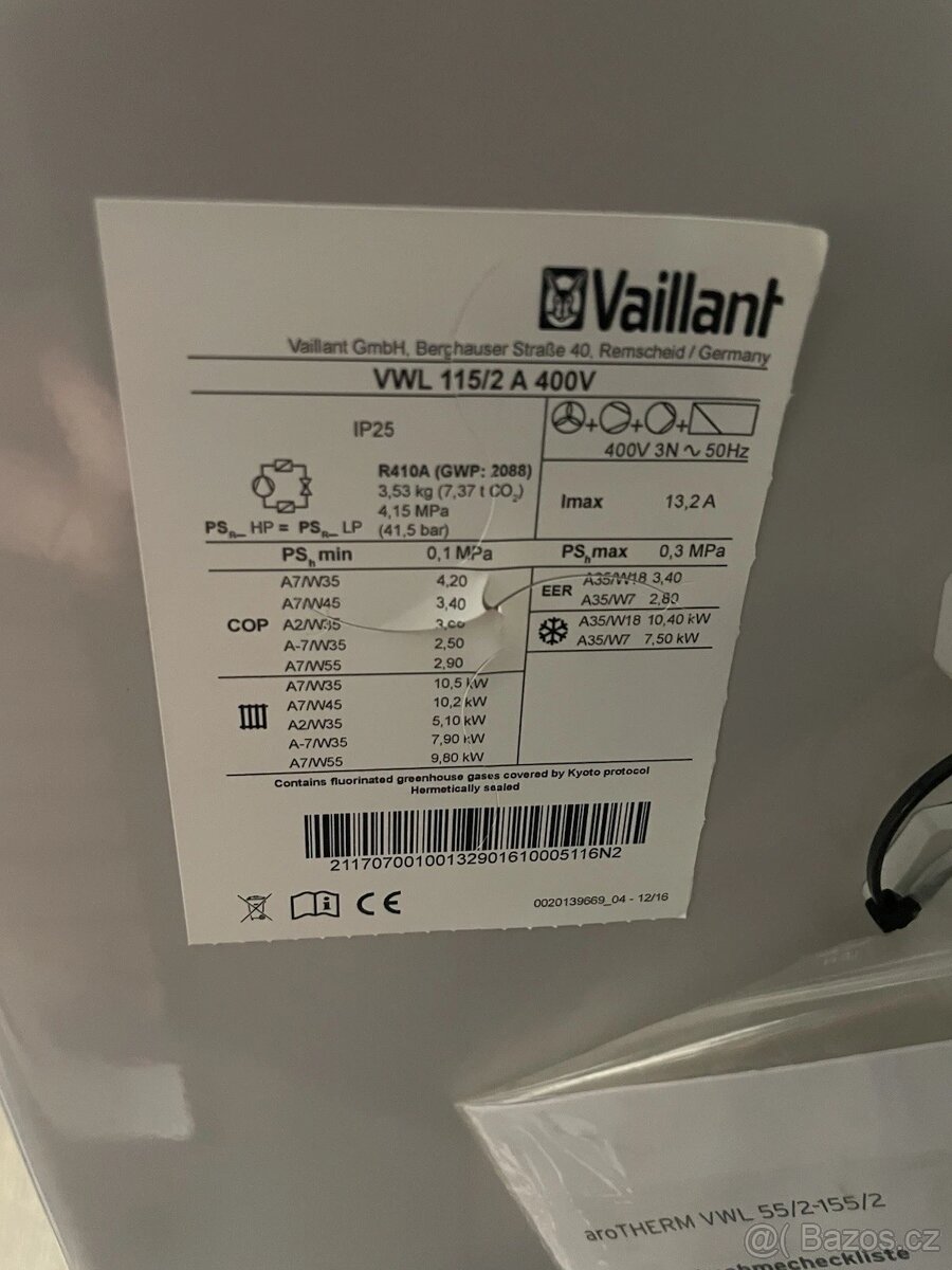 Tepelné čerpadlo Vaillant VWL 115/2, nepoužité, LEVNĚ - 3