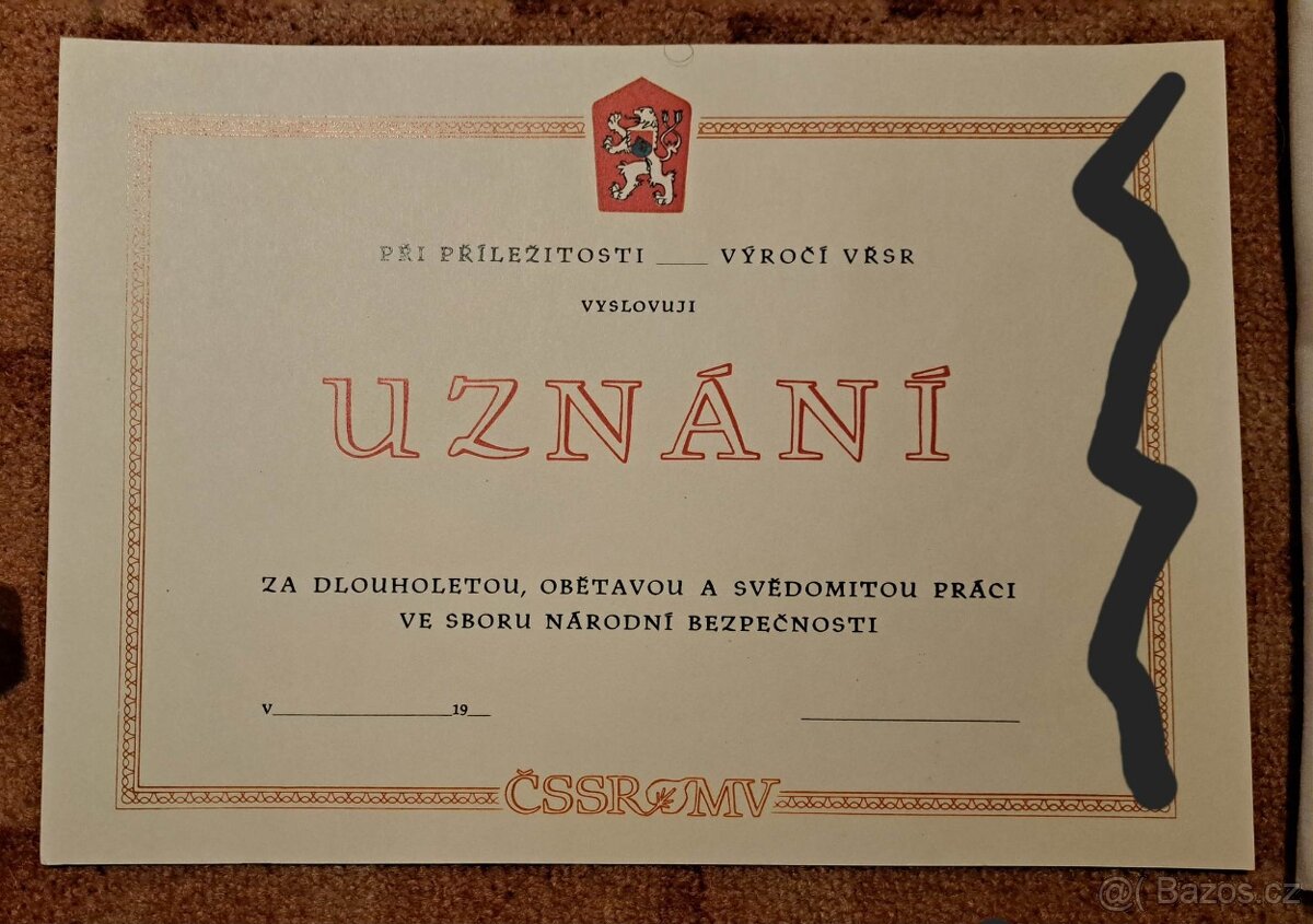 Dopredaj... Diplomy Čsľa, SNB, ČSSR - 3