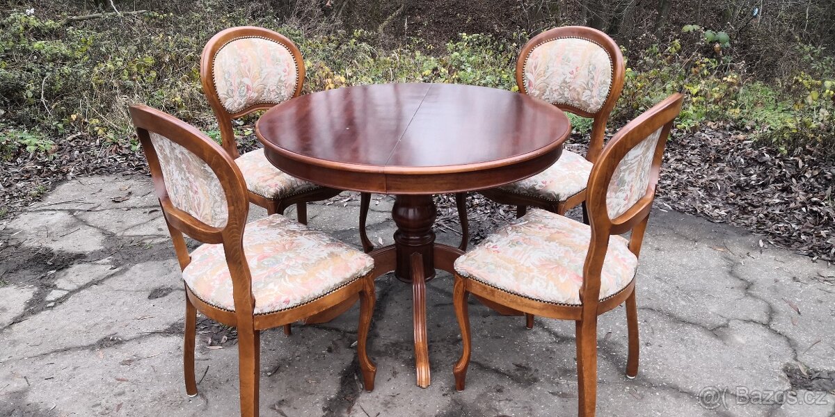 Masivní rozkládací stůl + 4x starožitné židle - 3