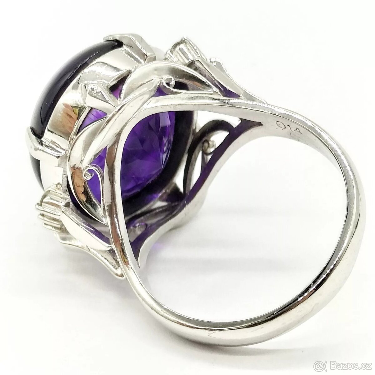 LUXUSNÍ PLATINOVÝ DIAMANTOVÝ PRSTEN S AMETHYSTEM - 3
