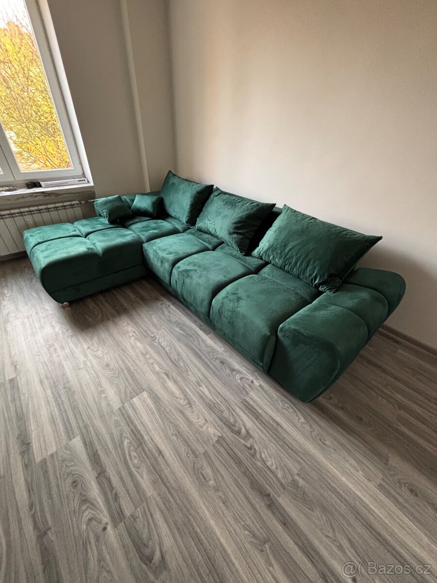 Rohová sedačka CERDAGNE, zelená látka MO37 - 3