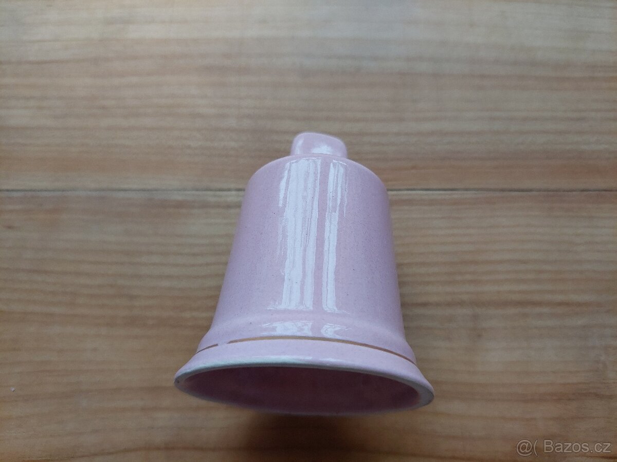 Retro starý zvonek zvoneček růžový s květinami, antik- SLEVA - 3