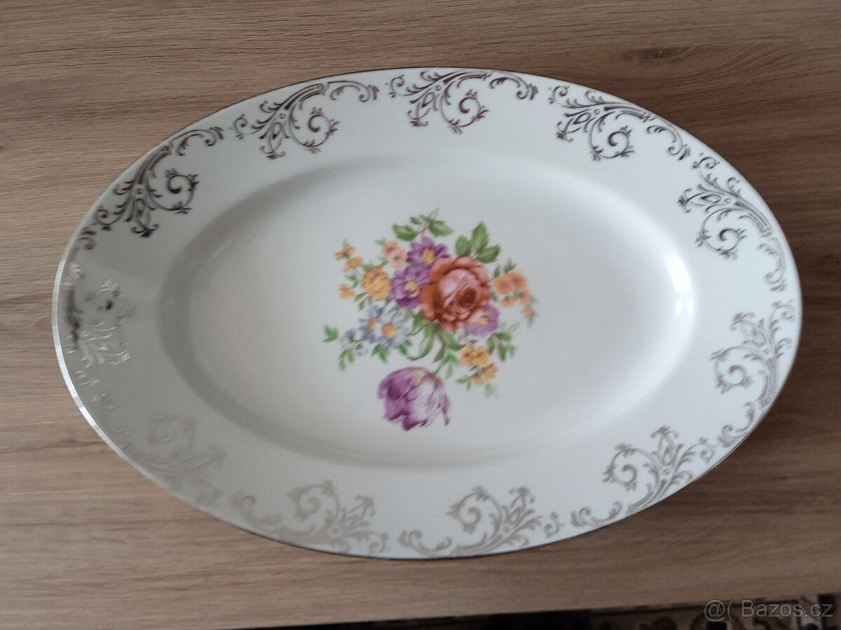 Retro porcelánový oválný talíř - 3