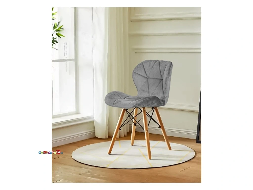 Nová sada 4 jídelní židle, šedá samet, dřevo - 3