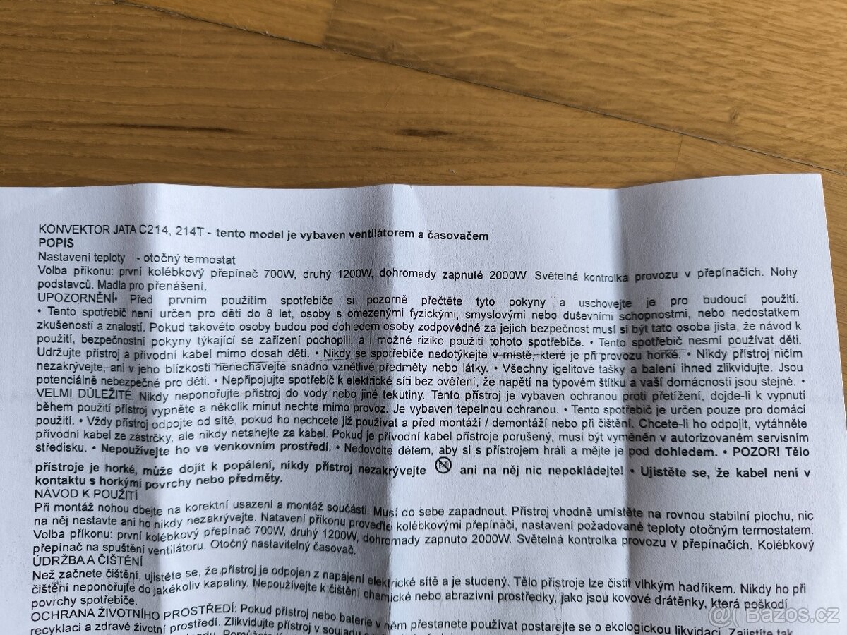 teplovzdušný konvektor JATA C214T - 3