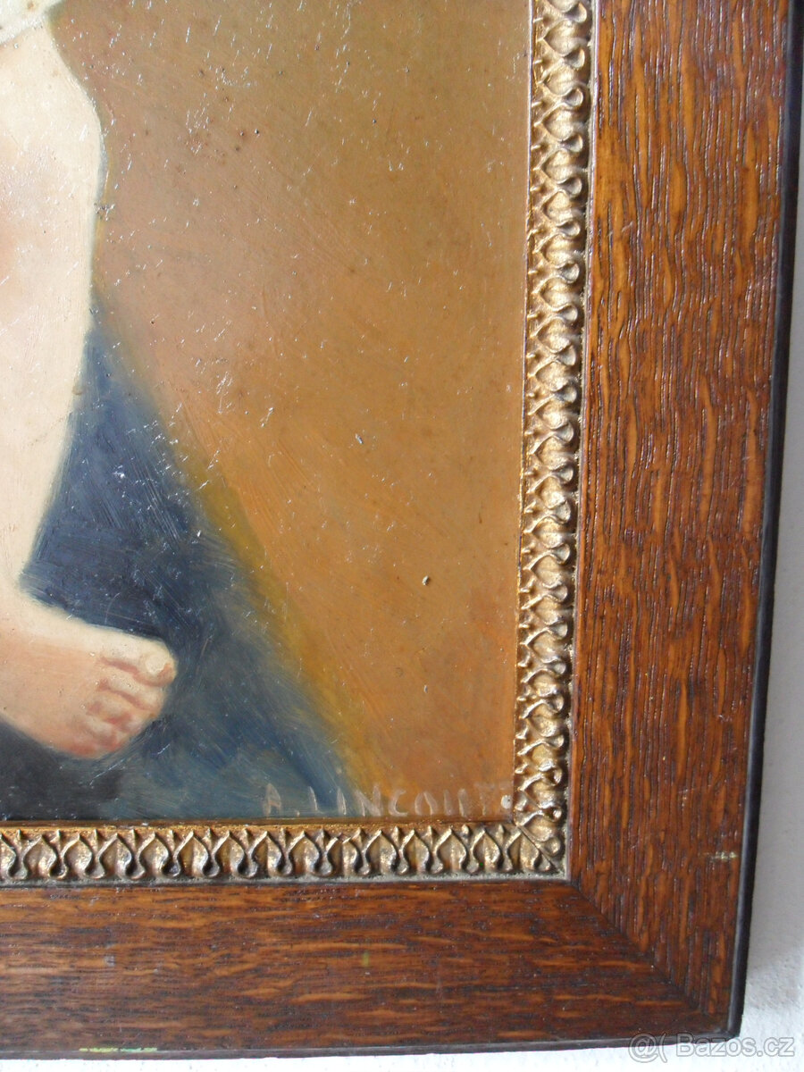 Dívka, ženský portrét, starožitný obraz, olej. - 3