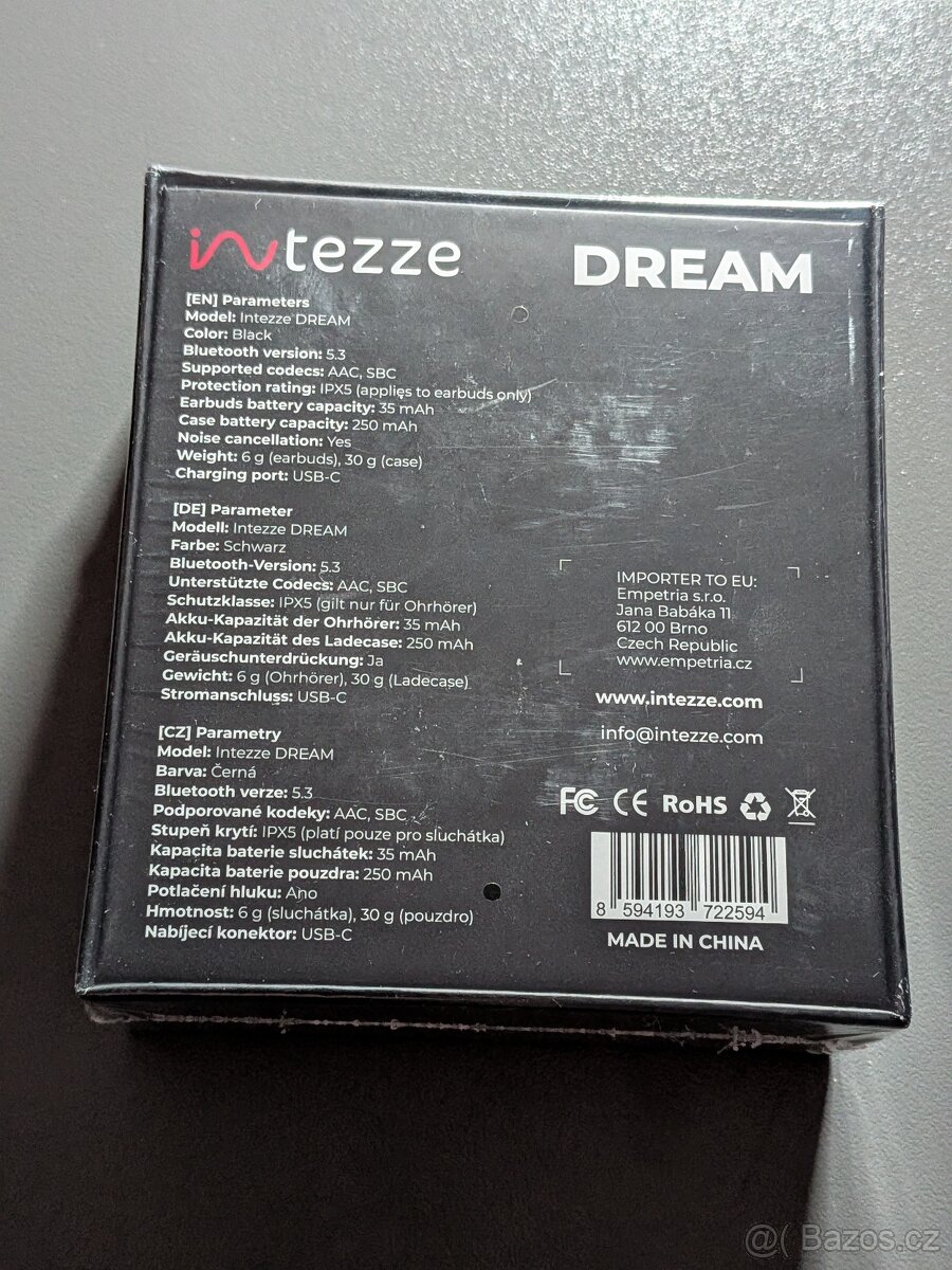 NOVÁ nerozbalená TWS sluchátka Intezze Dream - černá - 3