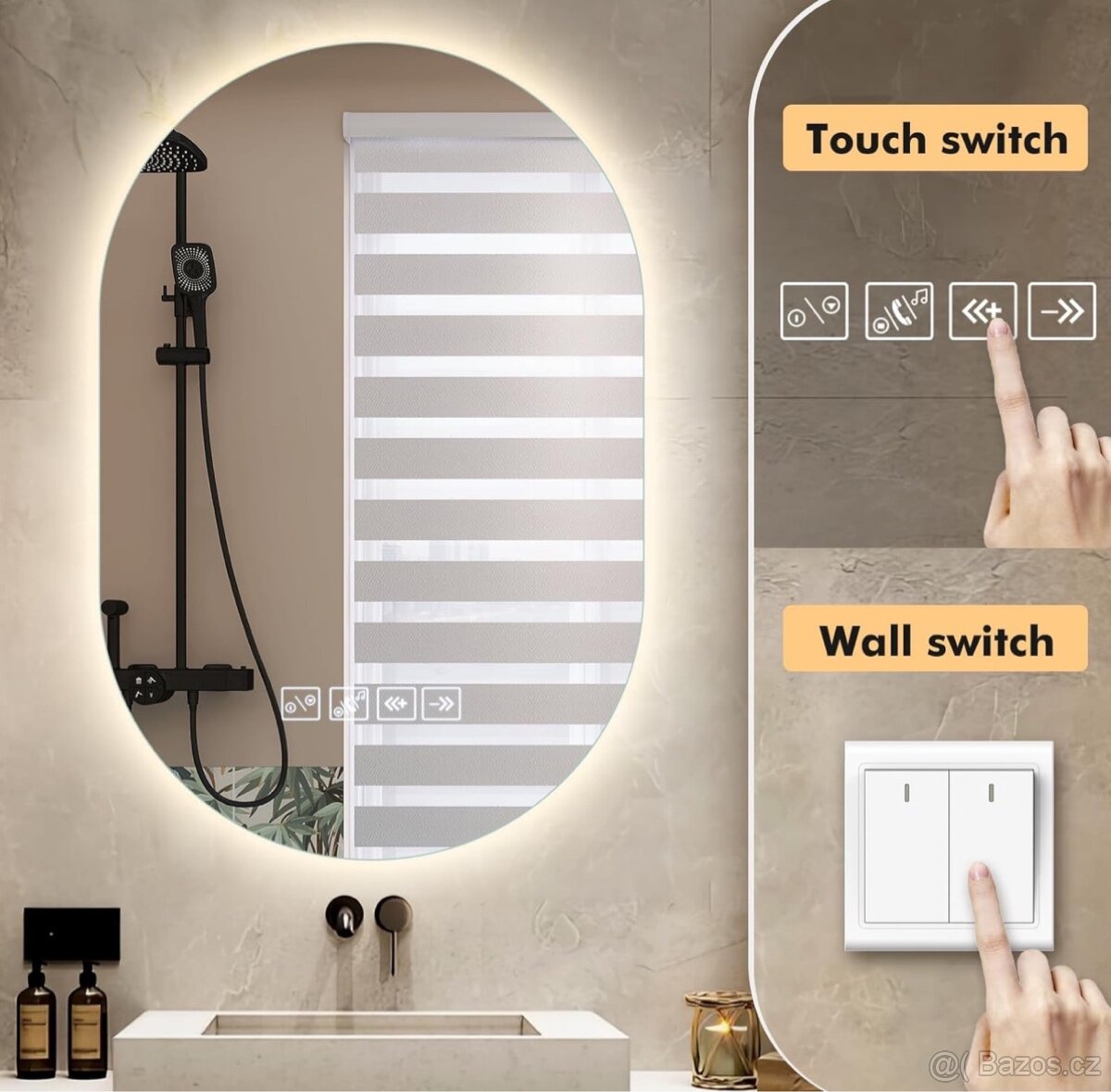 Koupelnové zrcadlo se LED světlem 75x50cm, Bluetooth - 3