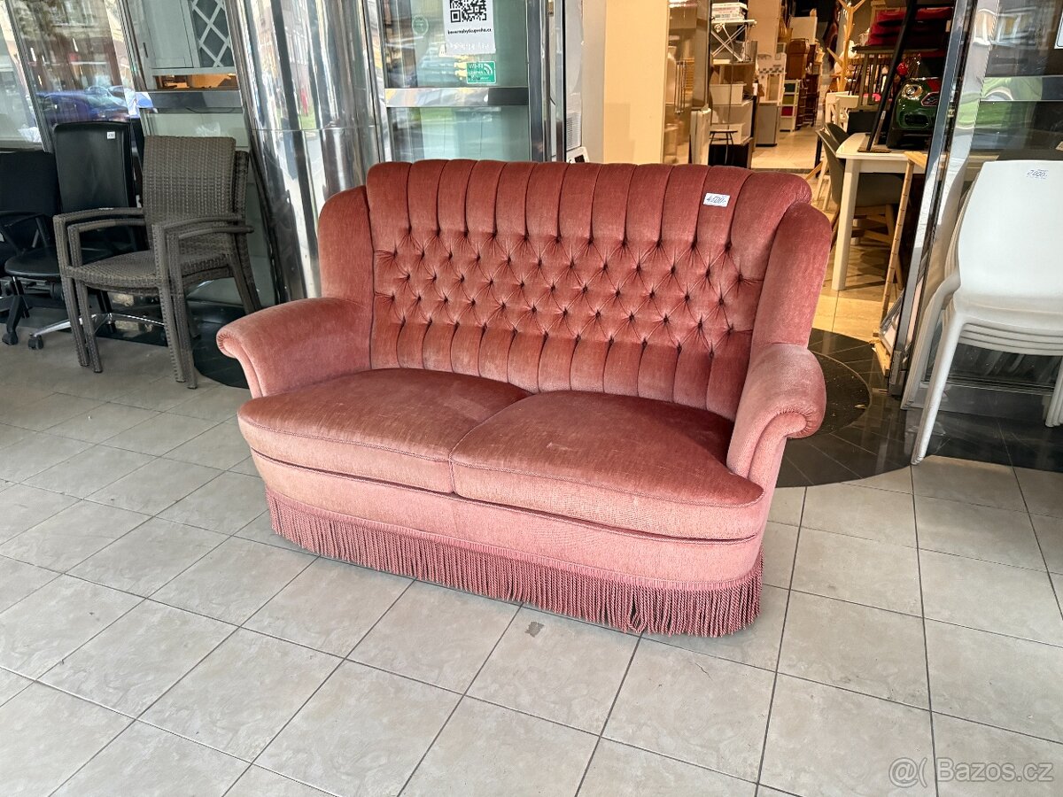 Retro sametová pohovka 70.-80. léta růžová - 3