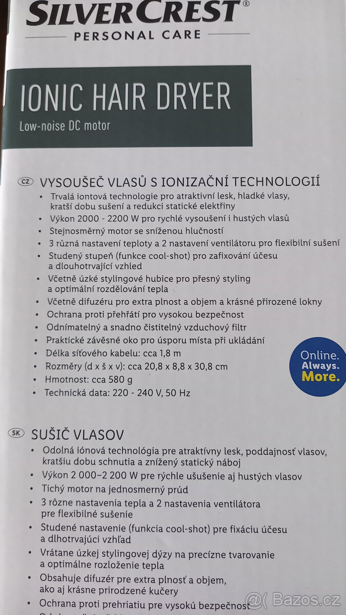 Vysoušeč vlasů s iontovou technologií , 2200w , fén , nový - 3