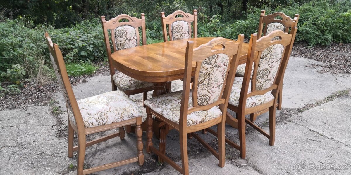 Masivní jídelní stůl+6ks židlí - 3