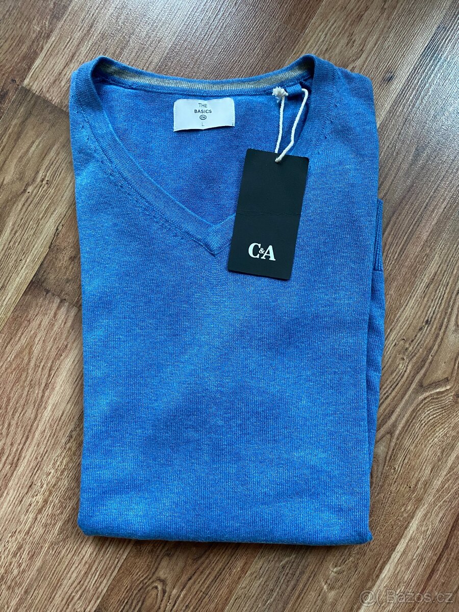 Nový pánský bavlněný svetr C&A do "V" - L - 3