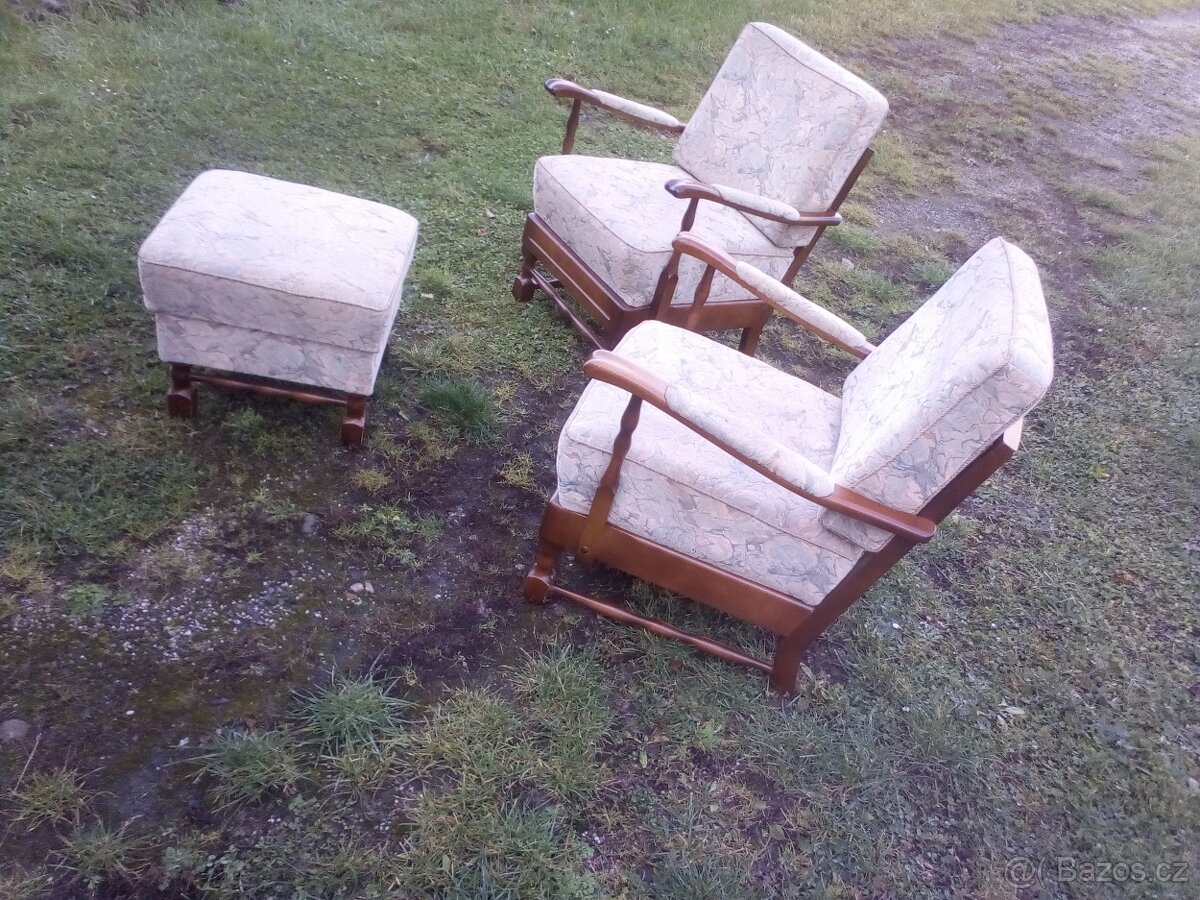 křesla a s taburetem starožitná - 3