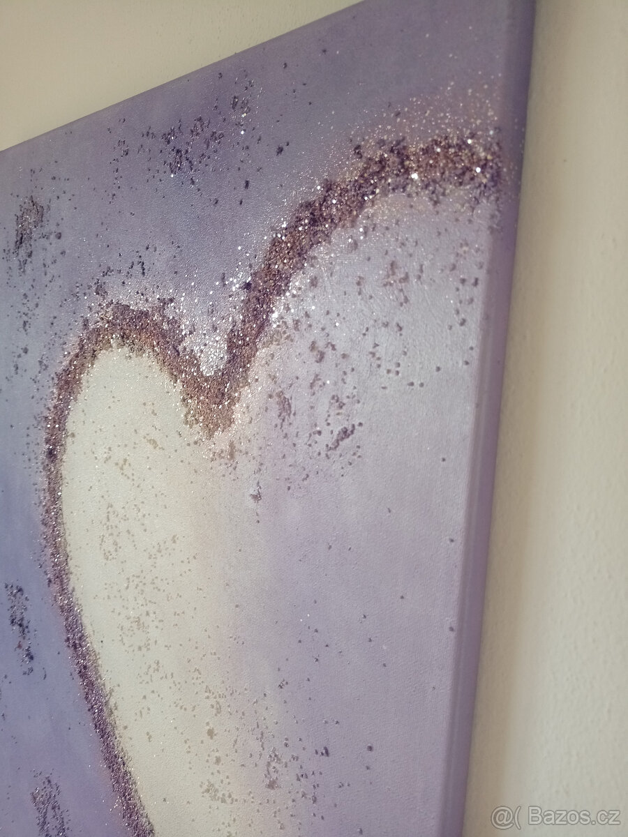 Ručně malovaný obraz Srdce, akrylové barvy, fialový - 3