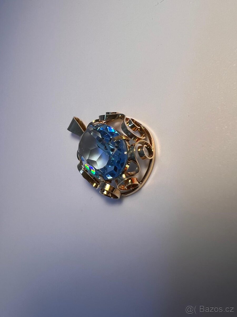 💎Krásný zlatý přívěsek s akvamarínem 585 – 4,44 g - 3