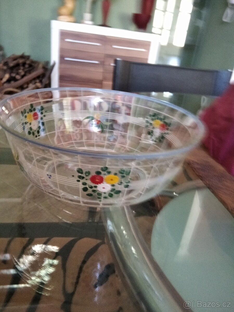 KOMPOTOVÉ MISKY 1 + 2, sklo s malbou, zachovalé. - 3
