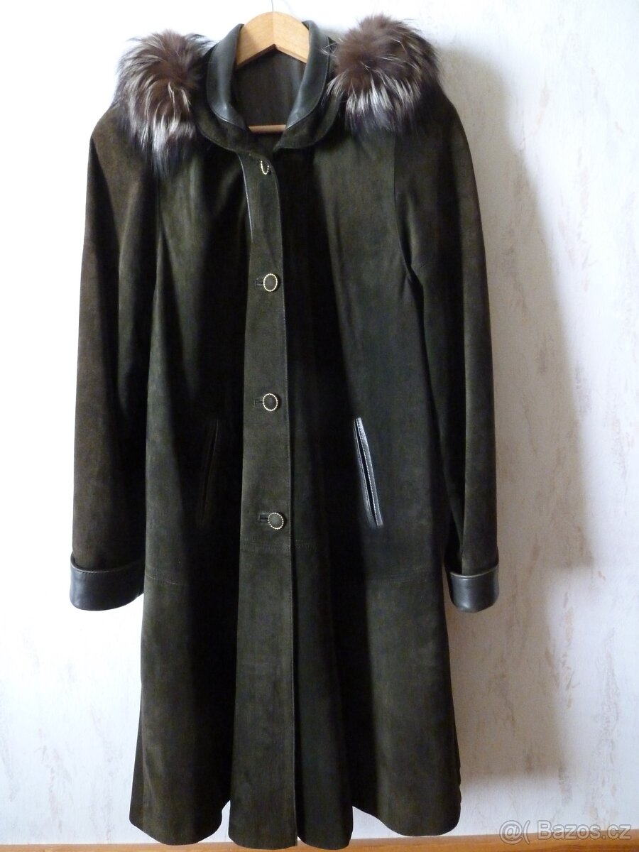 Kožený dámský kabát s pravým liščím límcem. Vel. 40-44. - 3