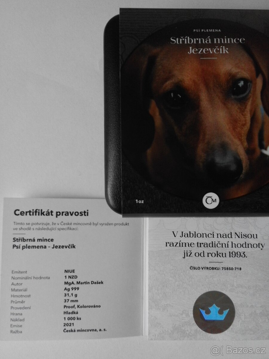 Stříbrná mince ze série Psí plemena - Jezevčík - 3
