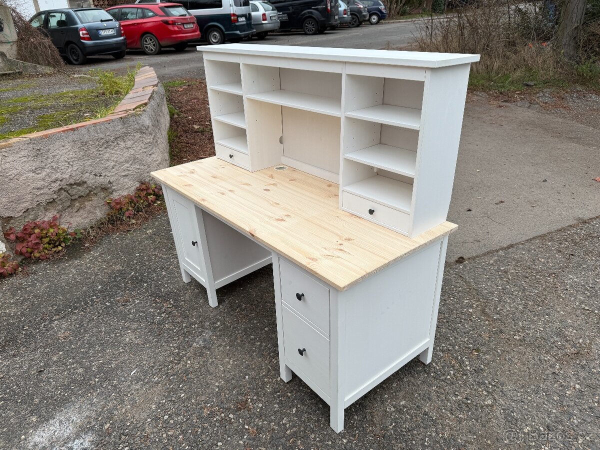 Psací stůl IKEA Hemnes s nástavcem - bíl. mořidlo - 3
