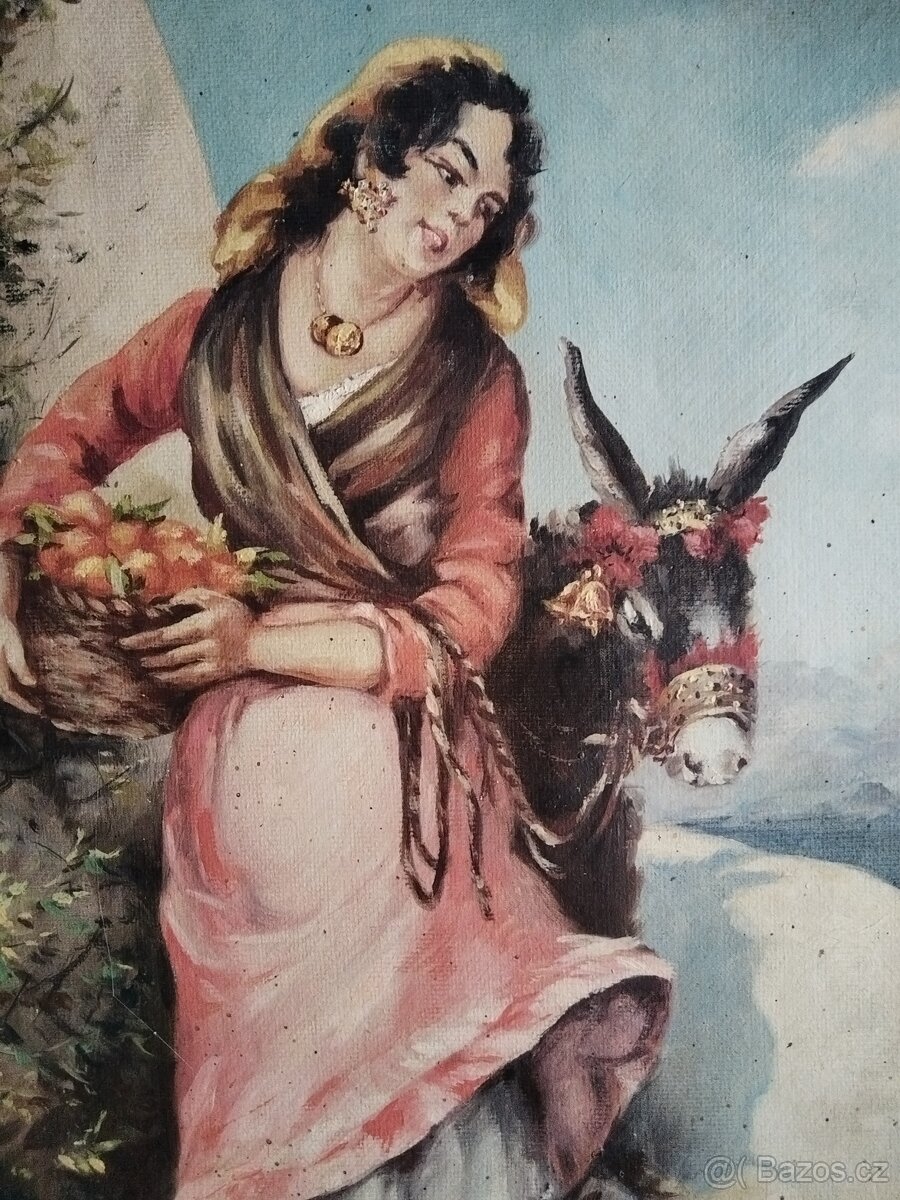 obraz DÍVKA S OSLÍKEM, olej, sign. nenalezena - 3