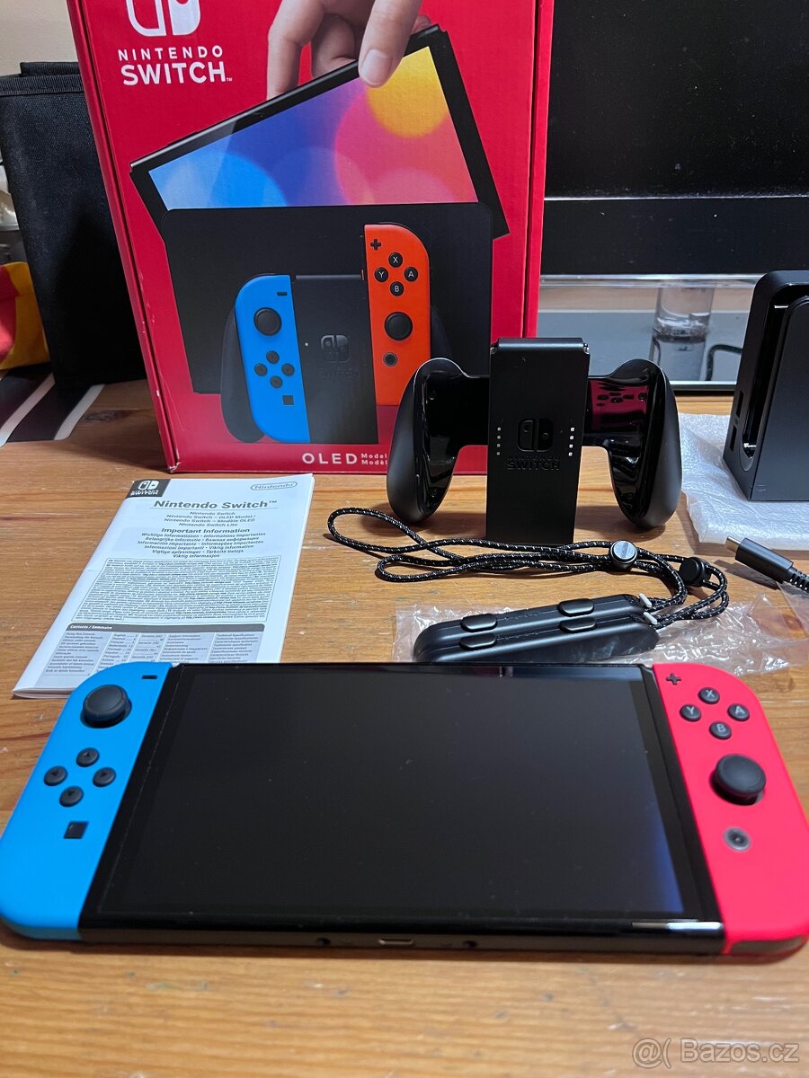Nintendo Switch OLED Neon Blue & Red komplet TOP stav - 3