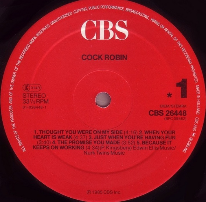 LP deska stereo Cock Robin z r. 1985/166/ - 3
