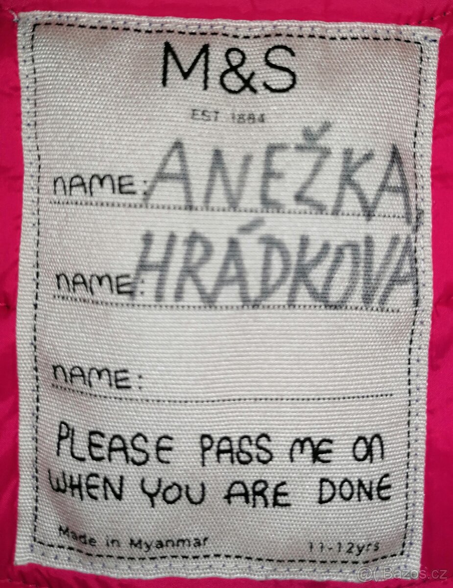Dívčí modrá zateplená bunda s kapucí M&S vel. 11 - 12 let - 3